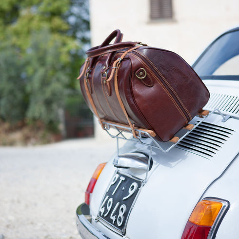 Floto Italian Leather Venezia Duffle Travel Bag Luggage brown fiat 500